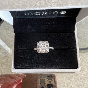 New cushion halo cut simulated diamond ring - band sterling silver - costume